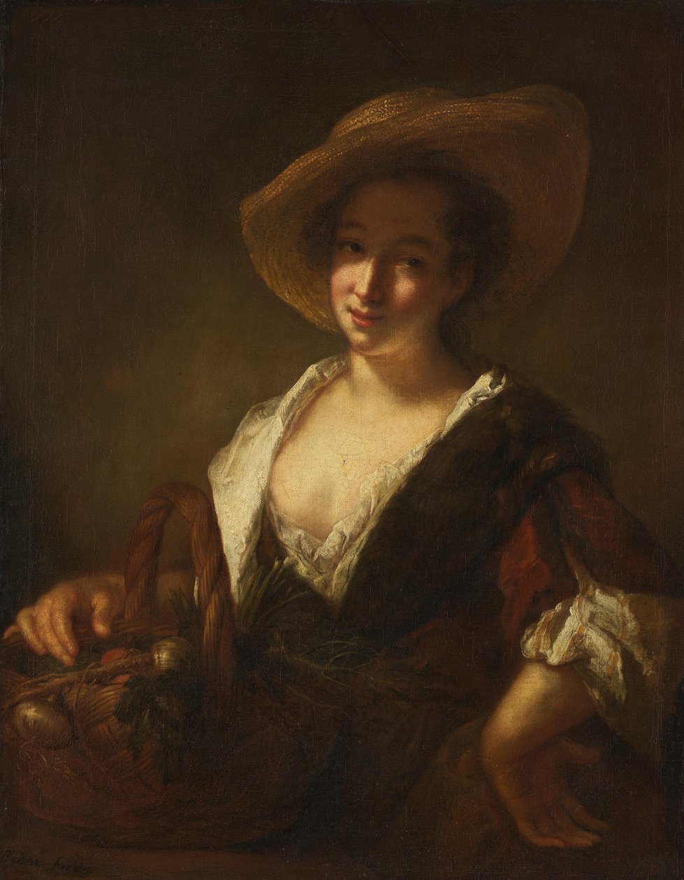 Pige med en kurv grøntsager af Antoine Pesne
