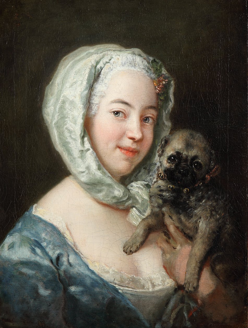 Marie de Rège, født Pesne, med en mopshund af Antoine Pesne