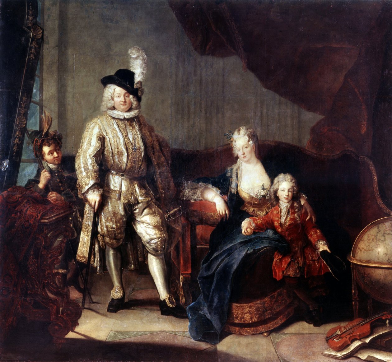 Portræt af baron von Erlach med sin familie. Maleri af Antoine Pesne (1683-1757), ca. 1710. Olie på lærred. kunst i tysk barokstil. Eremitagemuseet, Sankt Petersborg af Antoine Pesne