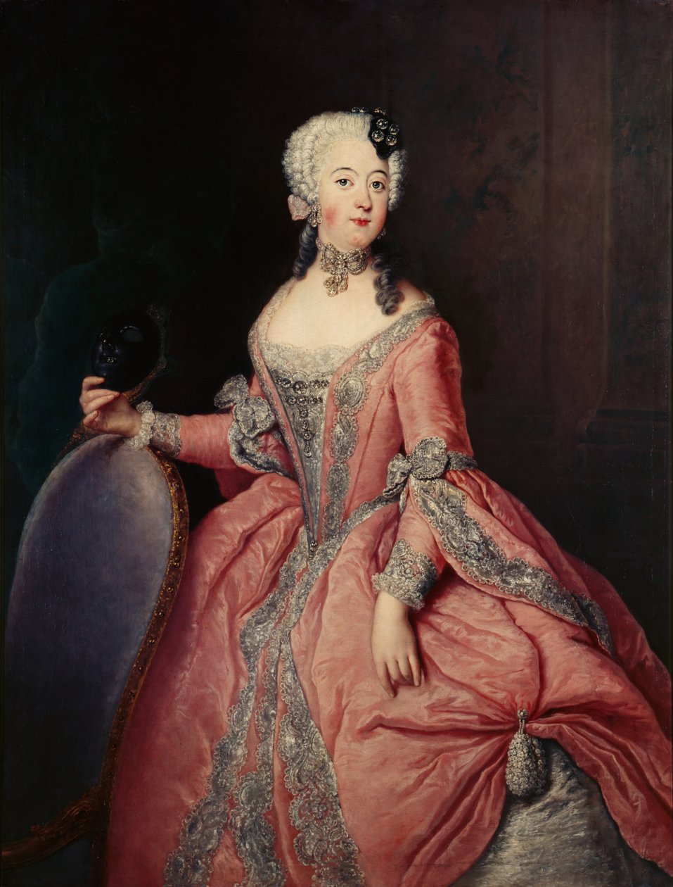Portræt af Luise Ulrike prinsesse af Preussen (1720-1782) med maske i hånden af Antoine Pesne