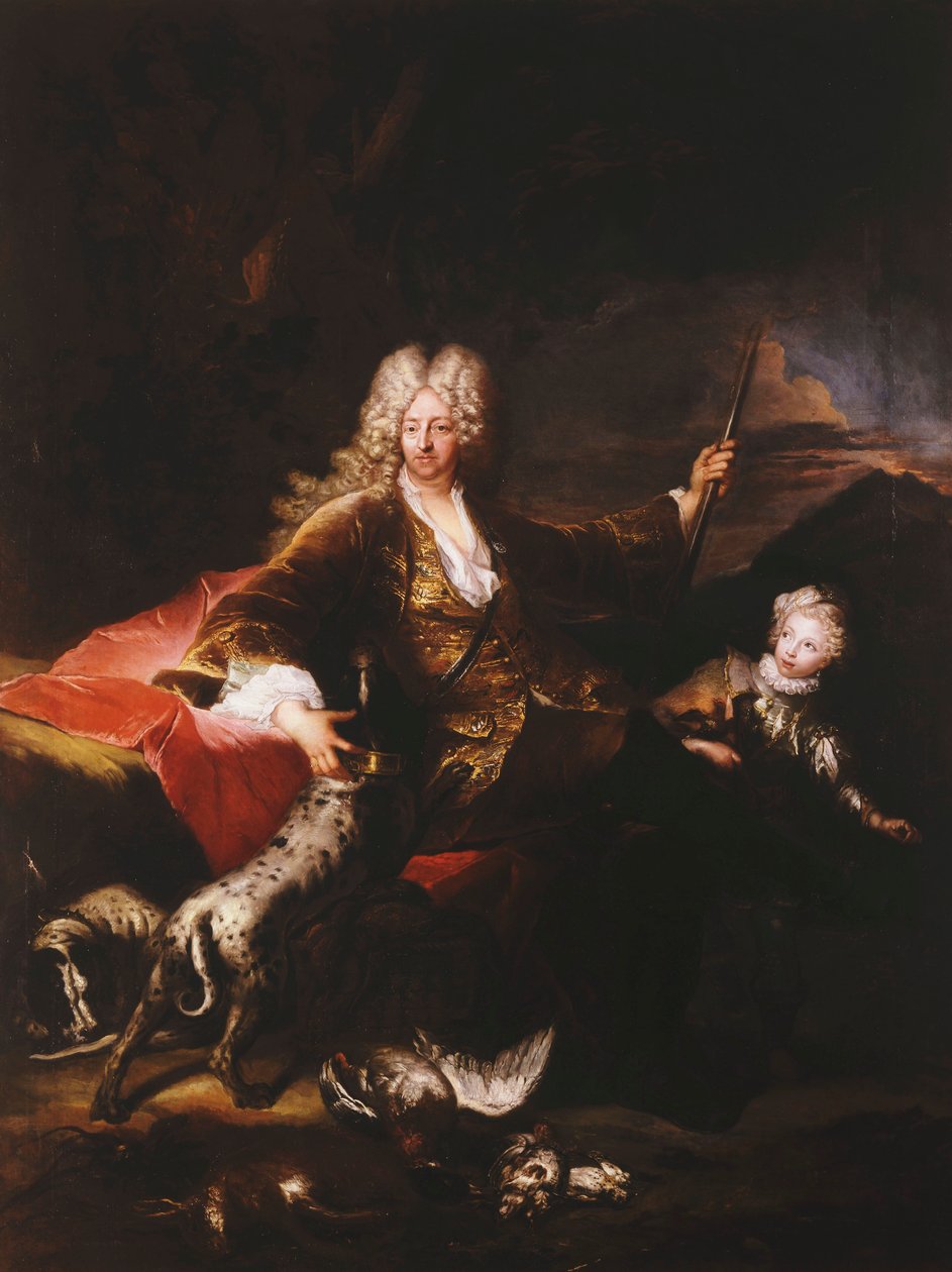 Portræt af Marchese Paolo Corbelli, fuld længde, siddende på en bred ved kanten af en skov, 1709 af Antoine Pesne