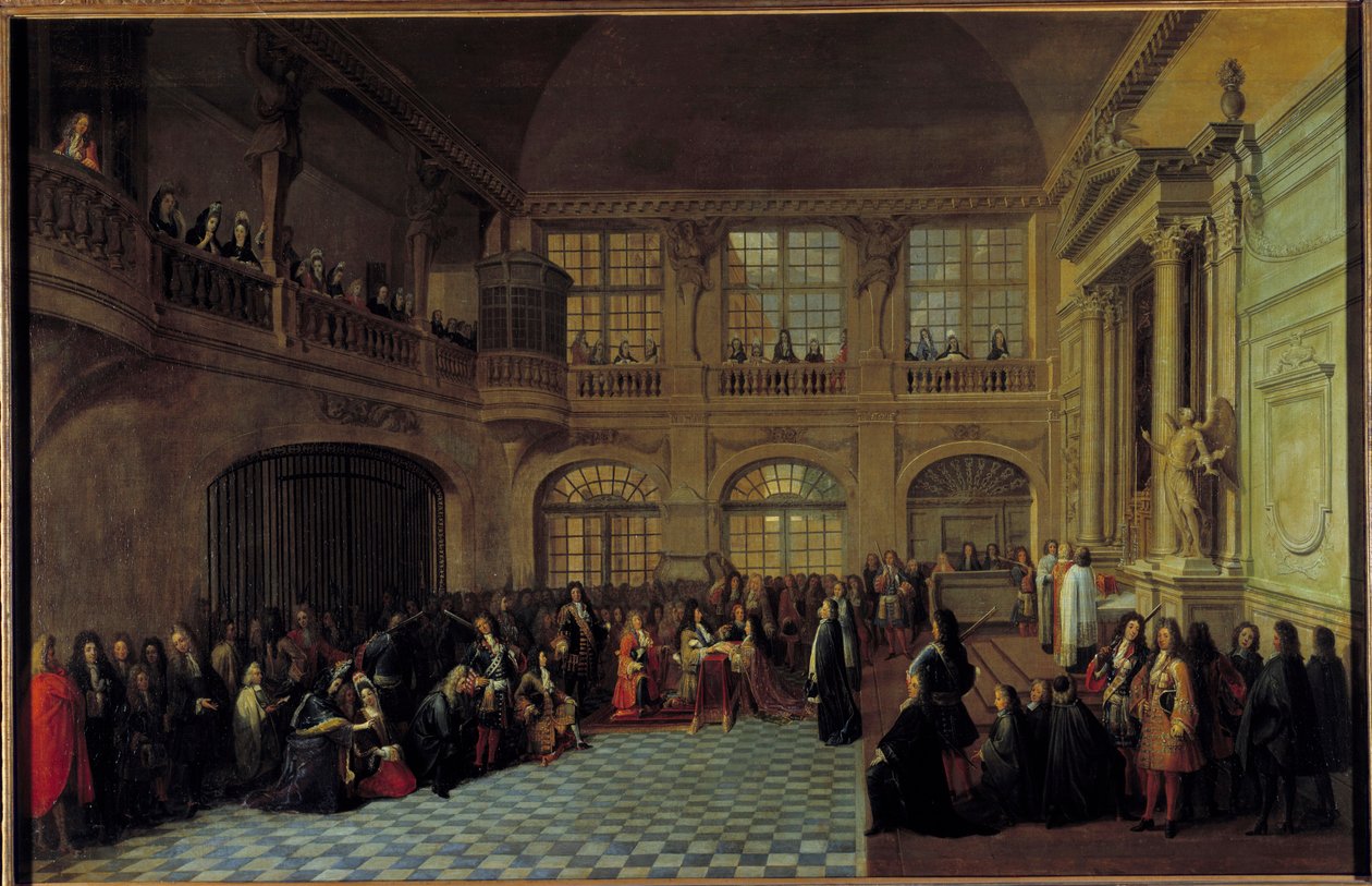 Kong Ludvig XIV modtog ed fra Marquis de Dangeau, stormester for de genforenede ordener Notre Dame du Mont Carmel og Saint Lazarus, i kapellet på slottet i Versailles, den 18/12/1695. Philippe de Courcillon, Marquis de Dangeau (1638-172 af Antoine Pezey