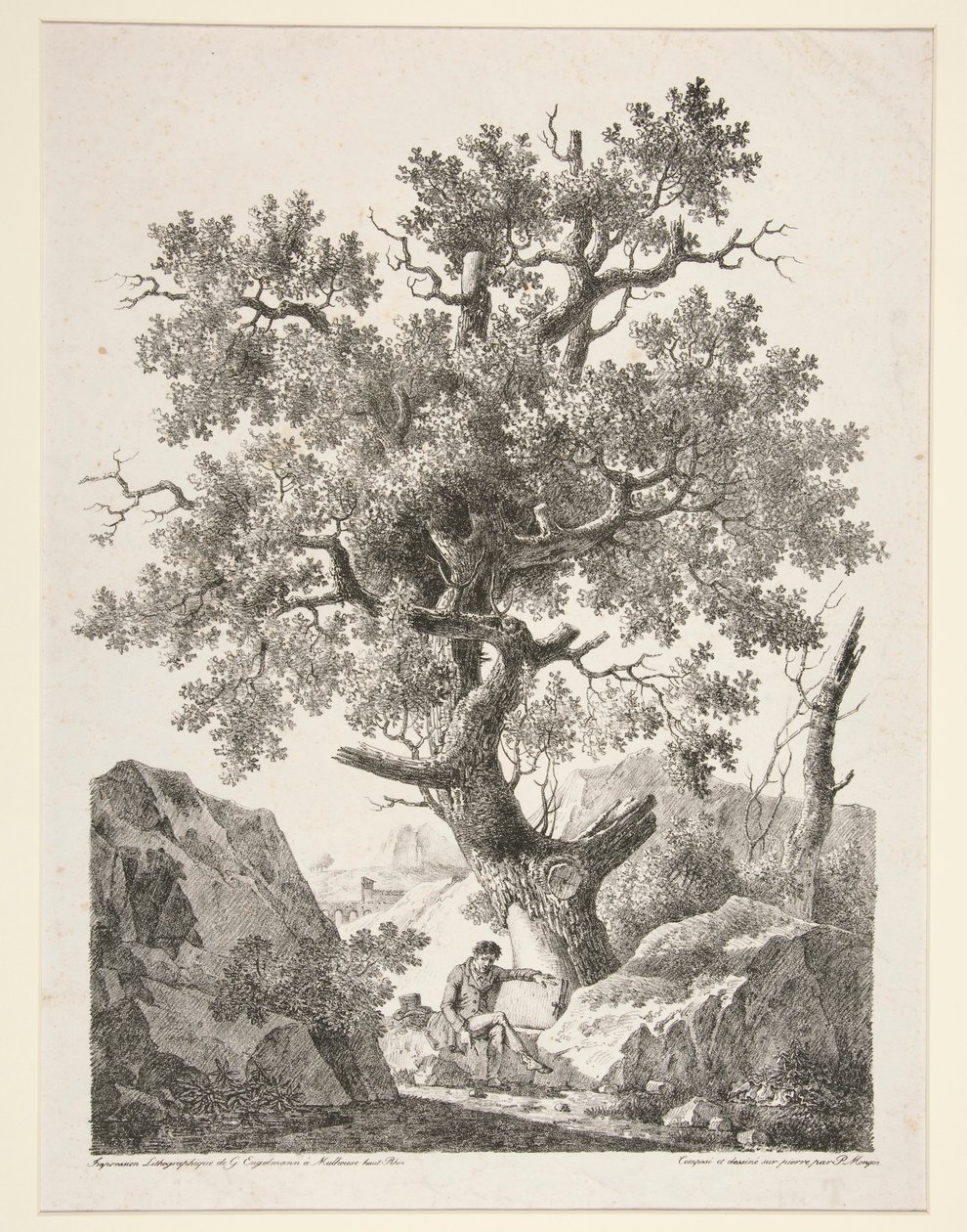 Uden titel [Mand siddende ved træ] af Antoine Pierre Mongin