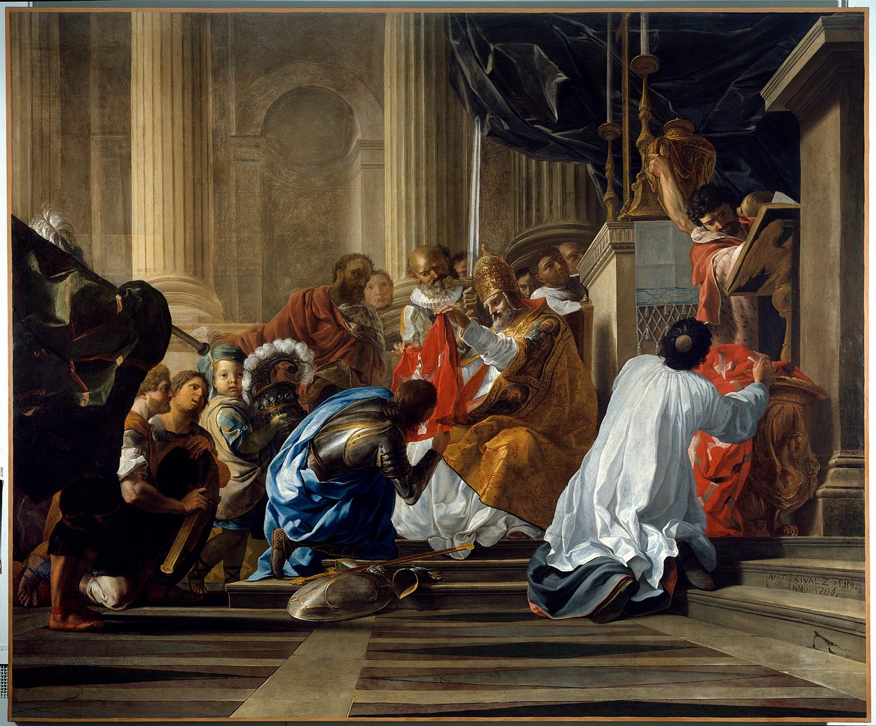 Første korstog: "" Raymond IV af Toulouse, dit Raymond de Saint Gilles, greve af Toulouse og Tripoli (Raymond I) (1042-1105) tager korset"" Maleri af Antoine Rivalz (1667-1735) Toulouse. Musée des Augustins af Antoine Rivalz
