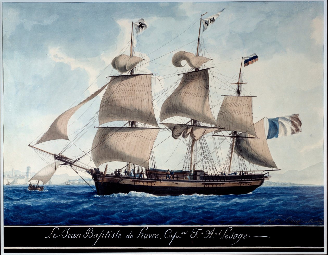 Jean - Baptiste du Havre, i havnen i Marseille Akvarel af Antoine Roux (1765-1835) 1815 Marseille, Marine Museum af Antoine Roux