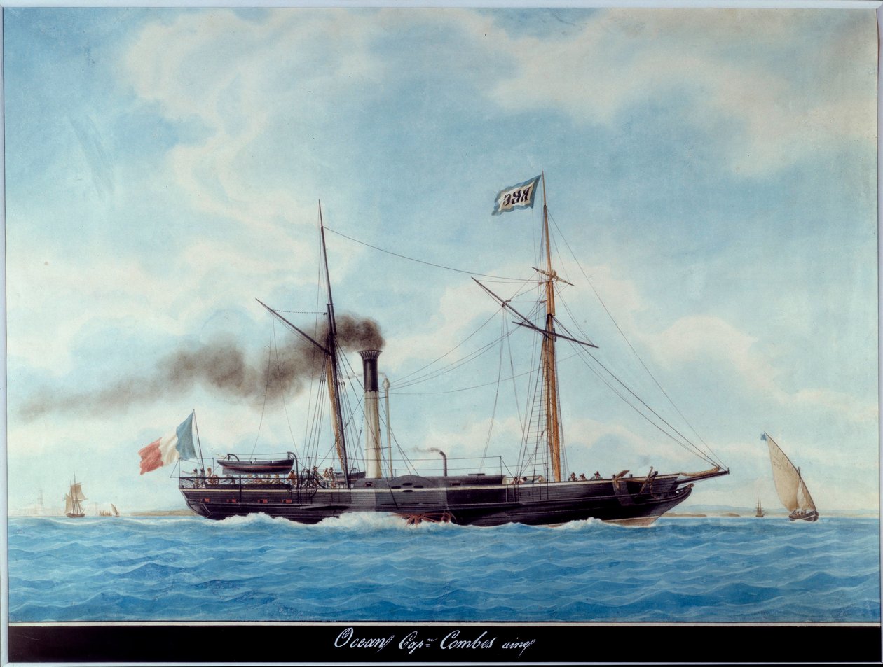 Skibet dawn French Ocean Aquarel af Antoine Roux (1765-1835) 1800-tallet Marseille, Museum of Marine af Antoine Roux