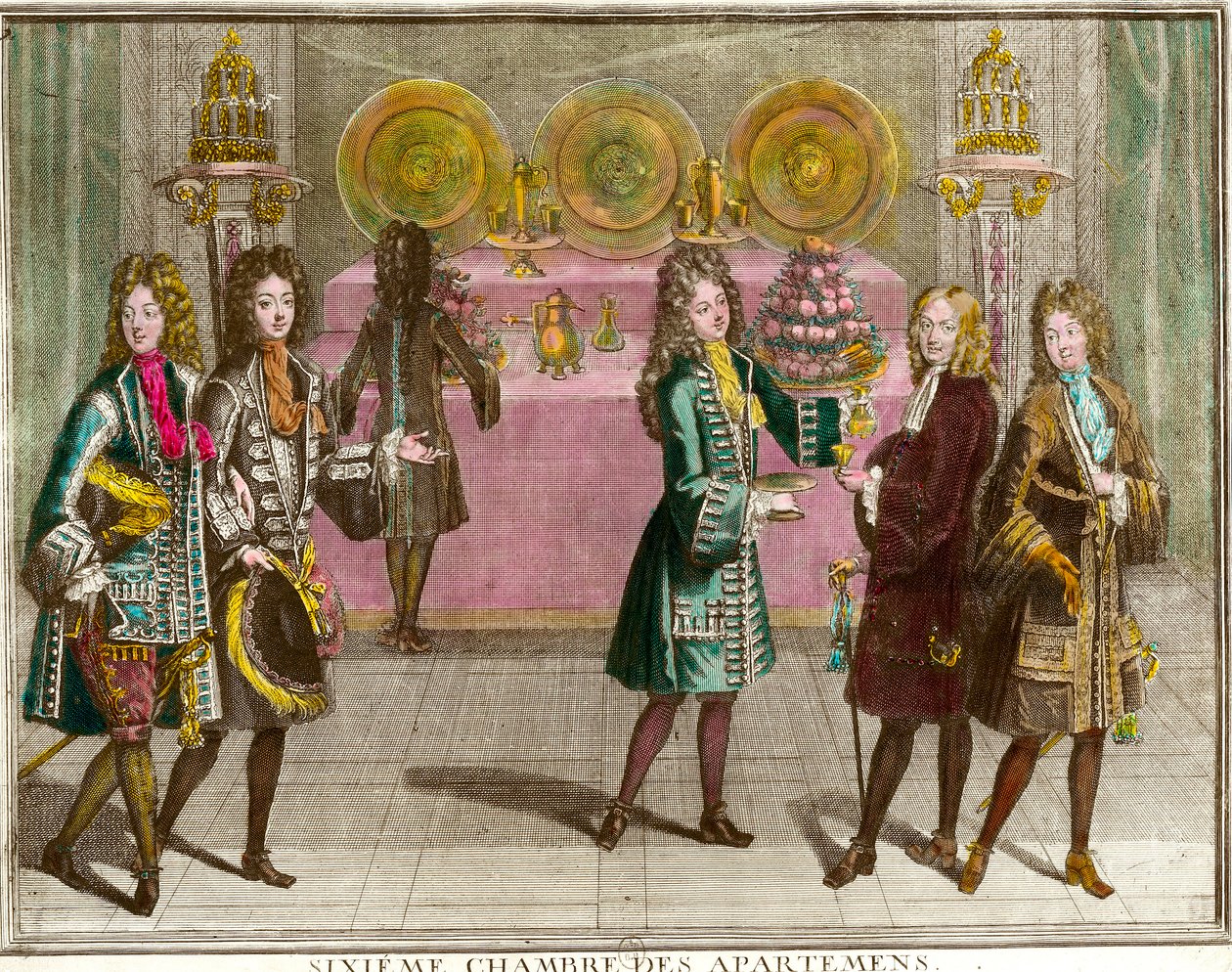 Buffet står for snacks i det sjette soveværelse i lejlighederne i Louis XIV