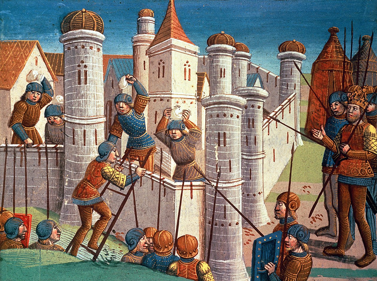 Scene fra et slag, der forsvarer Konstantinopel, fra Ogier le Danois af Antoine Verard