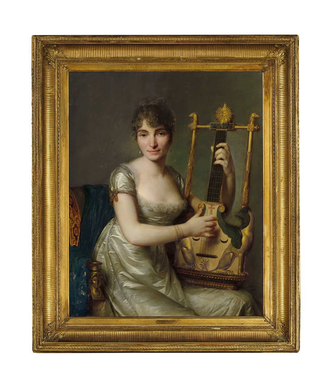 Portræt af Madame Larmoyer, trekvart længde, med en lyre af Antoine Vestier