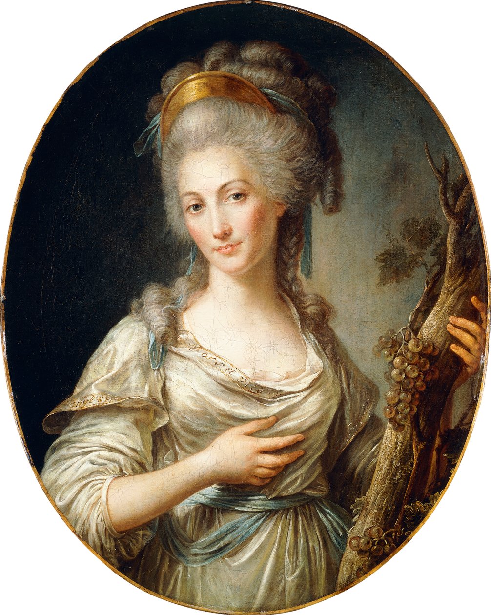Portræt af en dame, der siges at være prinsessen de Lamballe, stående trekvart lang, iført en hvid kjole med blå skærf, af Antoine Vestier