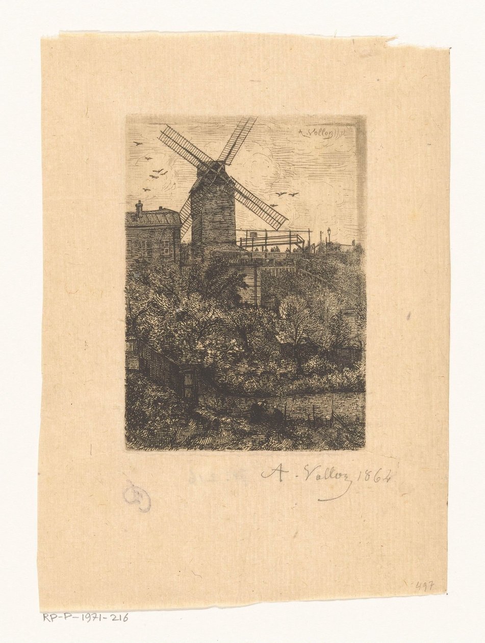Udsigt over Moulin de la Galette i Montmartre af Antoine Vollon (signed by artist)