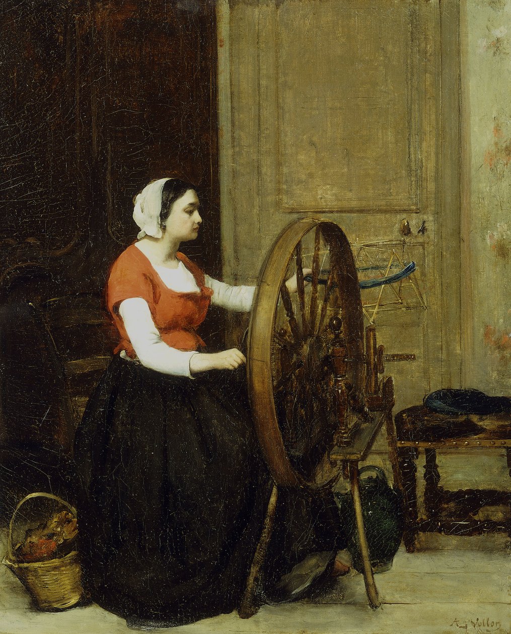 Kvinde og snurrehjul, ca. 1860? af Antoine Vollon