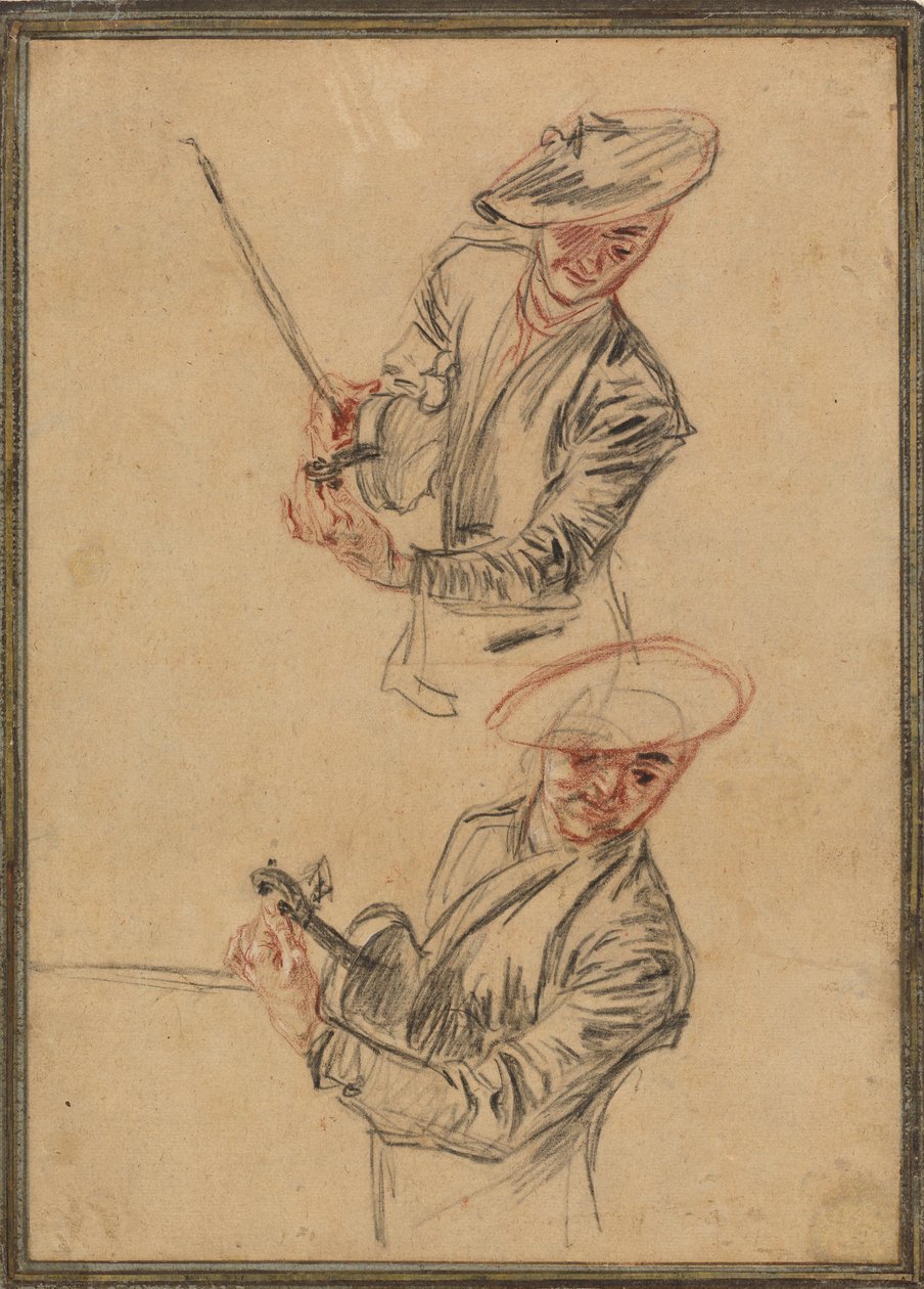 To studier af en violinist, der stemmer sit instrument af Antoine Watteau