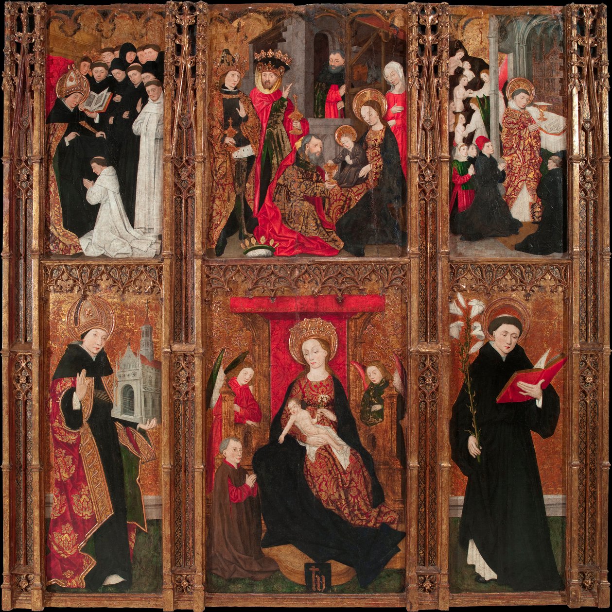 Retable de la vierge, saint Augustin et saint Nicolas de Tolentino - Jomfruens altertavle, Saint Augustine og Saint Nicholas of Tolentino - Antoine de Lonhy (1446-1490) Tempera og olie på træ 1462 Museu Nacional d