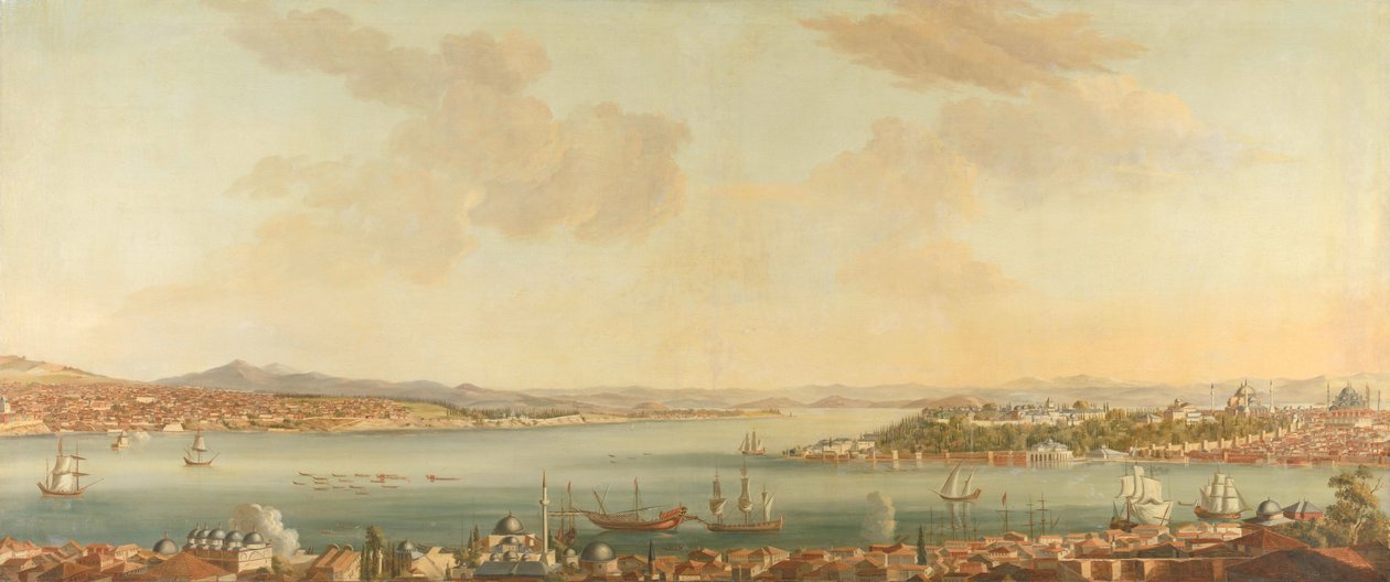 Udsigt over Konstantinopel (Istanbul) og Seraglio fra den svenske legation i Pera af Antoine van der Steen