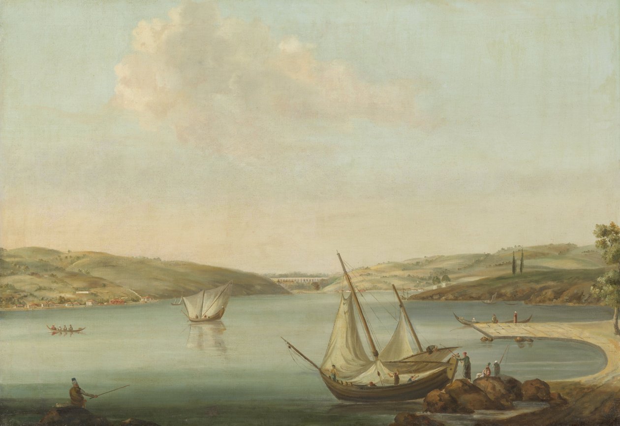 Udsigt over Bosporus, taget fra højden af Beykoz mod nordvest, med akvædukten af Justinian i baggrunden af Antoine van der Steen