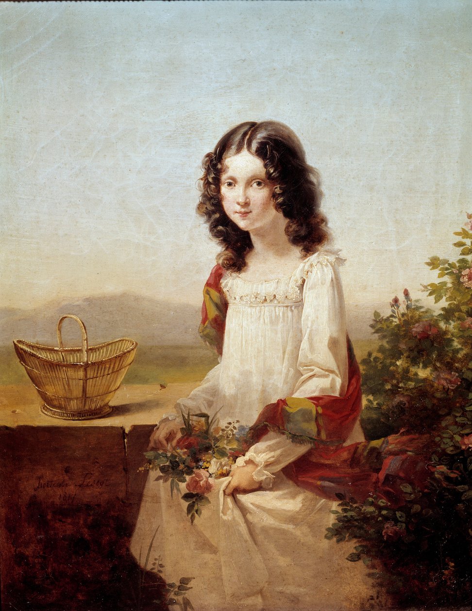 Portræt af Lise Aubin de Fougerais Maleri af Hortense Haudebourg Lescot (1784-1845) 1817 søn. 0,4x0,32m. af Antoinette Cecile Hortense Lescot Haudebourt