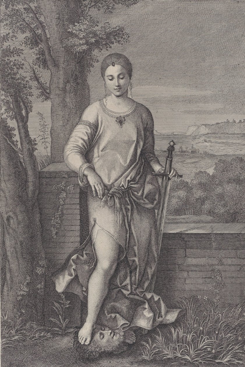 Judith stående med foden på hovedet af Holofernes, ca. 1729. af Antoinette Larcher