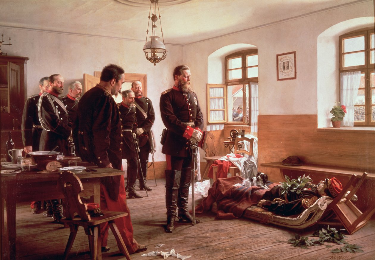 Kronprins Frederik ved liget af general Douay i slaget ved Wissembourg, 1870 af Anton Alexander von Werner