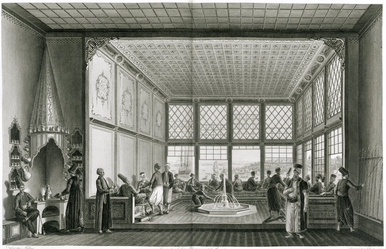 Interiør af en offentlig cafe i Konstantinopel ved Bosporus, 1819 af Anton Ignaz Melling