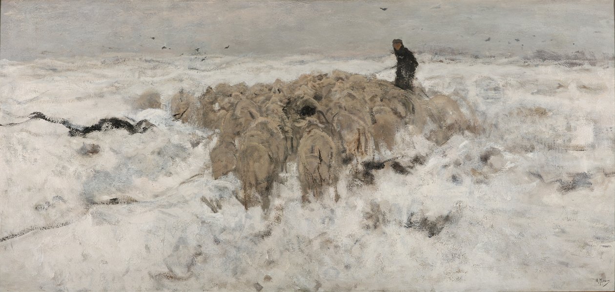 Flok får i sneen af Anton Mauve