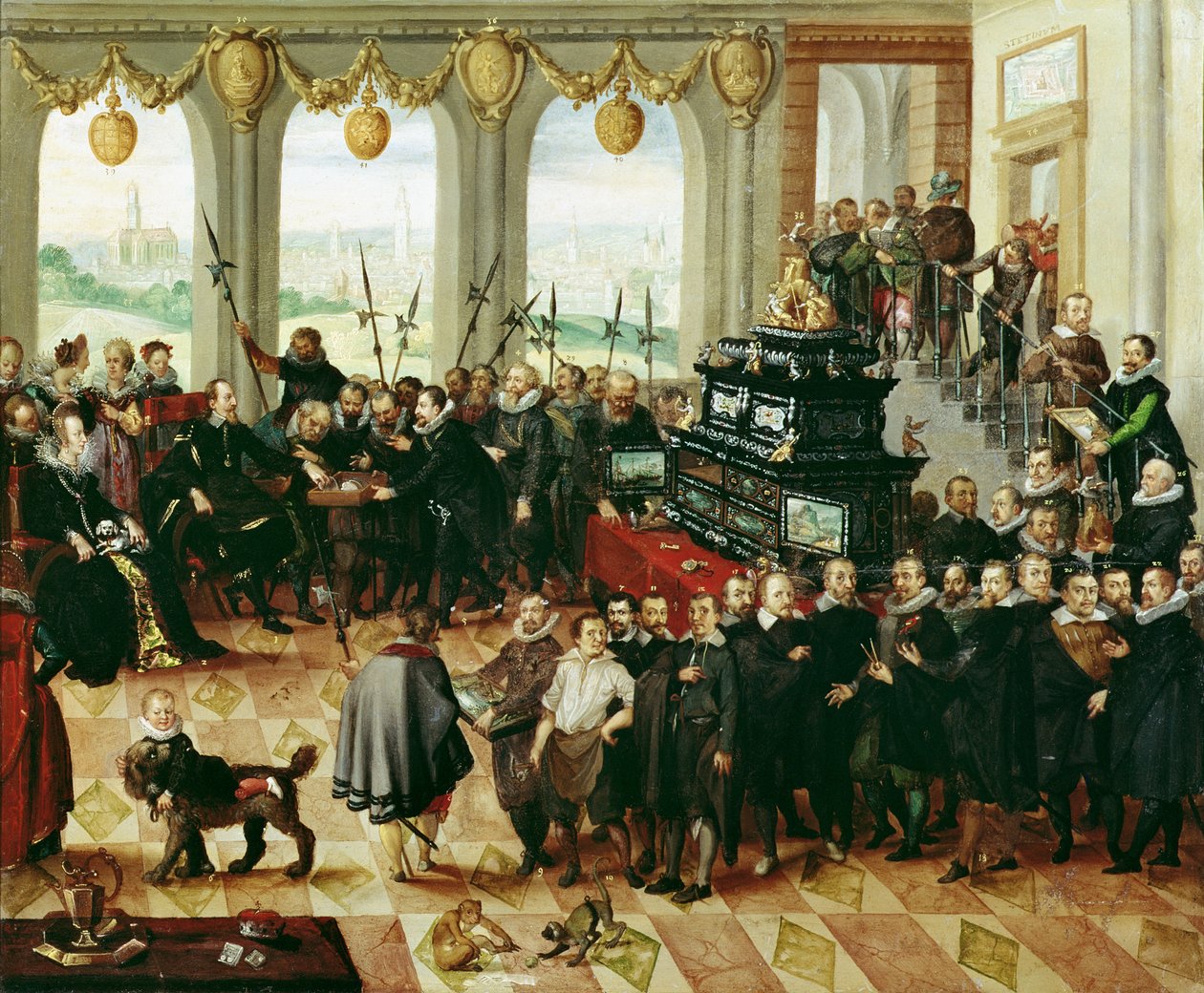 Præsentation af Pommerns Kunstschrank til hertug Filip II af Pommern-Stettin (1606-18) i 1617 (panel) af Anton Mozart