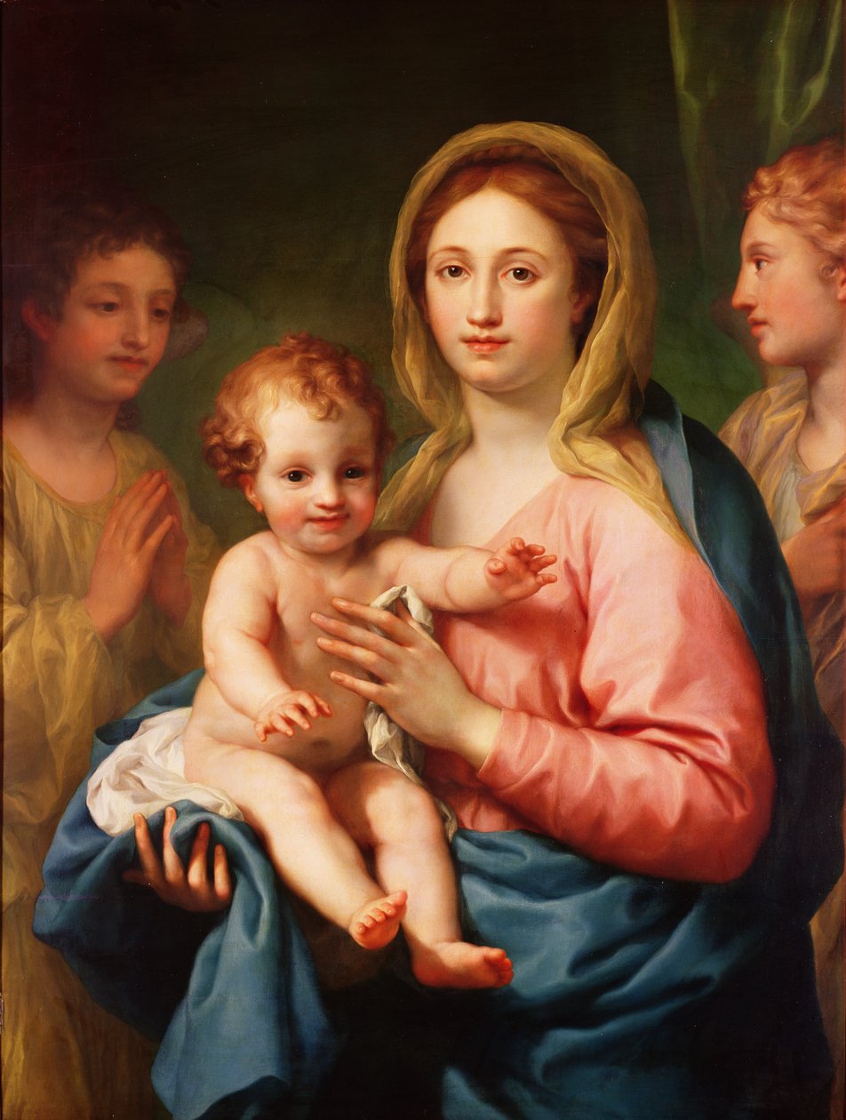 Madonna og barn med to engle, 1770-73 af Anton Raphael Mengs