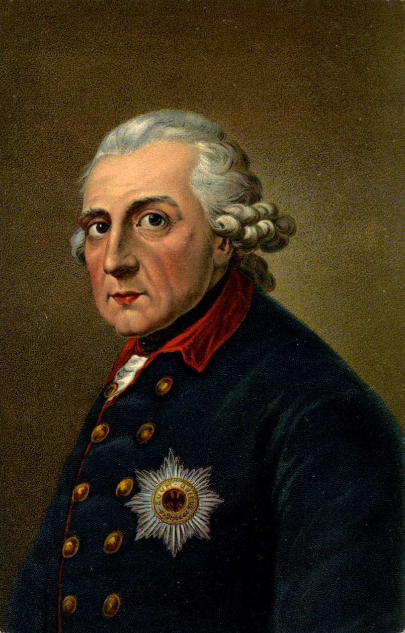 Historie. Tyskland. Frederik II den Store. Illustration inspireret af et portræt af Anton Graff (1780), Tyskland, ca. 1900 (postkort) af Anton (after) Graff