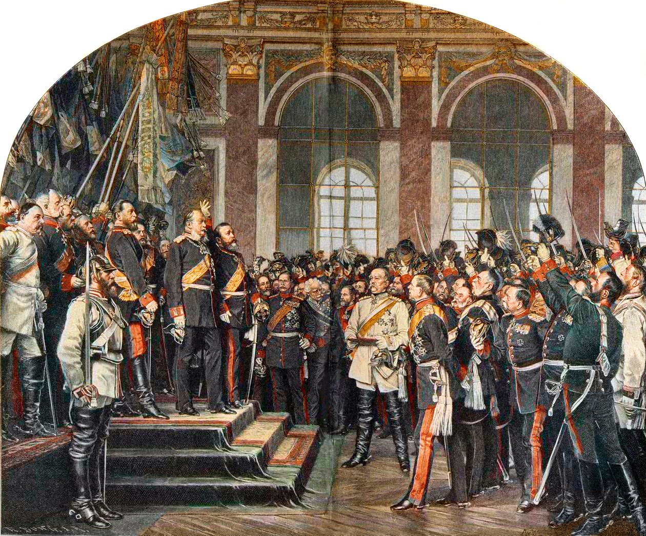 Proklamationen af det tyske rige i Galerie des Glaces i Versailles af Anton Alexander von (after) Werner