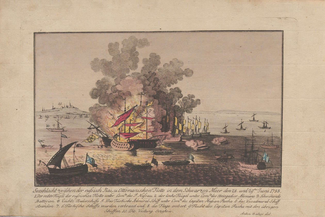 Søslag mellem den russiske og osmanniske flåde i Sortehavet den 28. og 29. juni 1788, 1788. af Anton Balzer
