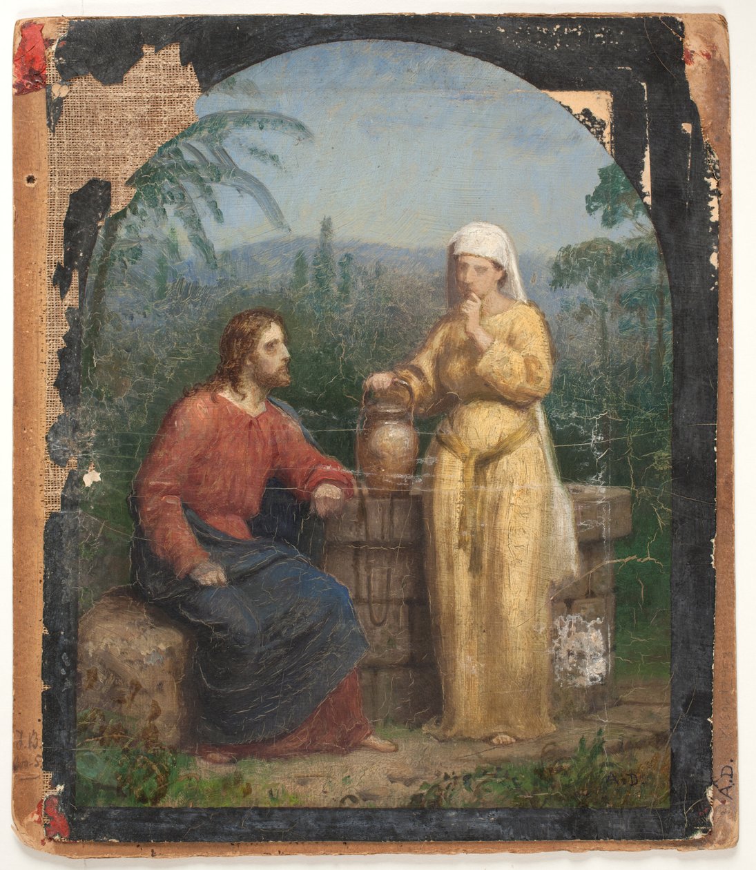 Olieskitse til Jesus og Samaritanerinden ved brønden af Anton Dorph