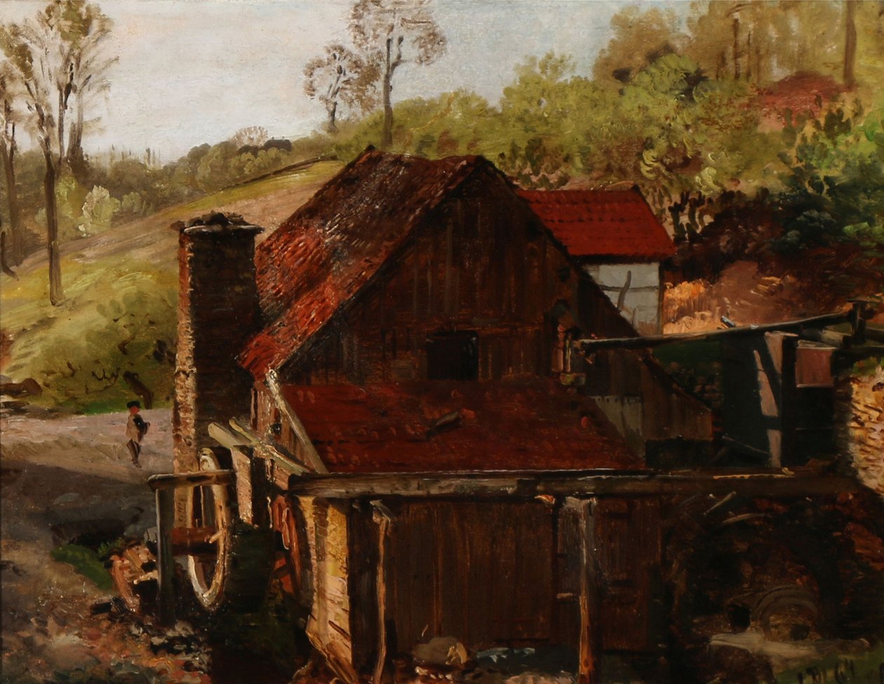 Danish: Bag en Vandmølle Behind a watermill af Anton Eduard Kieldrup