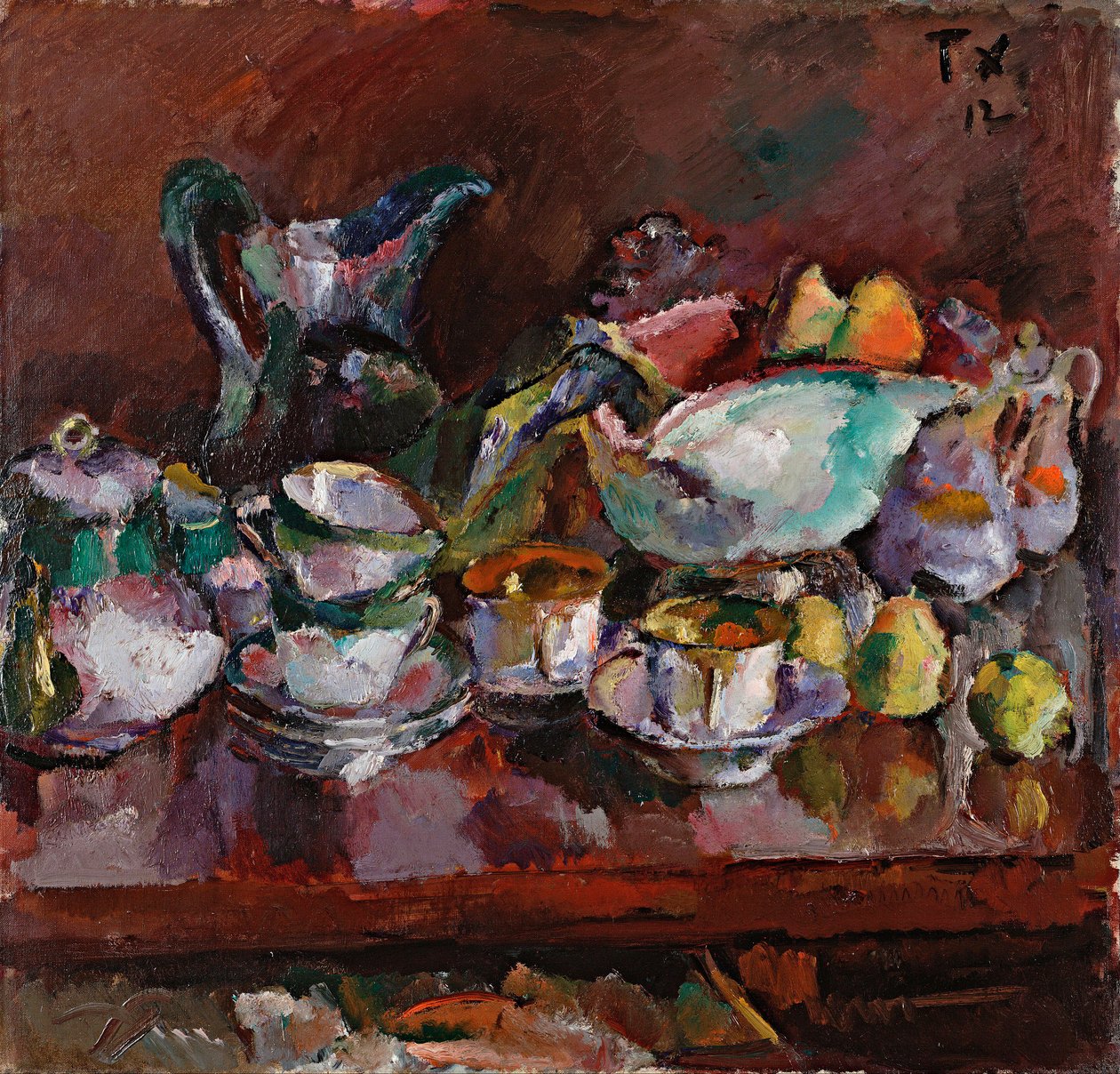 Stilleben med kaffekopper - Maleri af Anton Faistauer (1887-1930) af Anton Faistauer