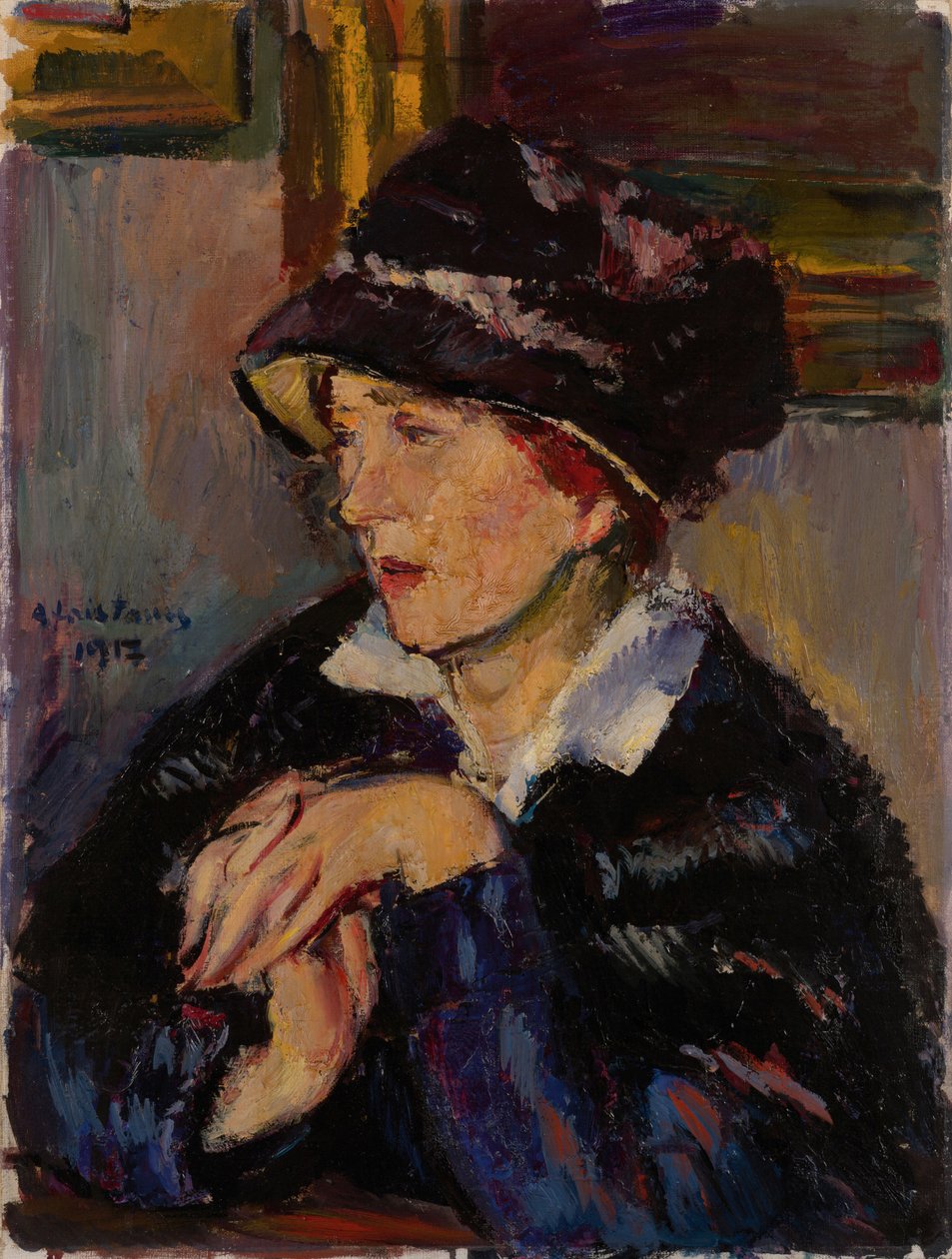 Kvinde med mørk hat, 1917 af Anton Faistauer