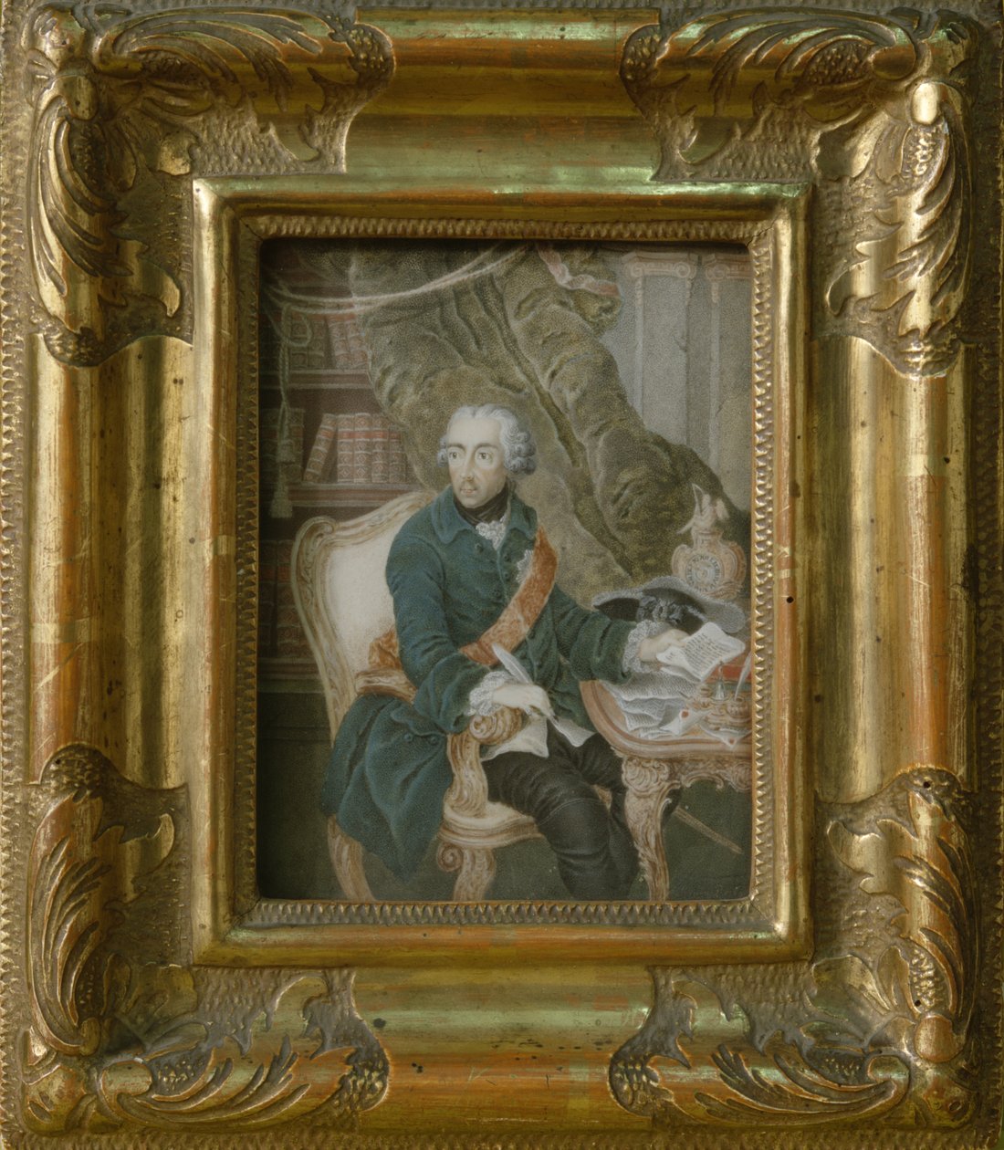 Kong Frederik II af Preussen i sin Hohenzollern-jakke, 1769 (akvarel på elfenben) af Anton Friedrich Konig