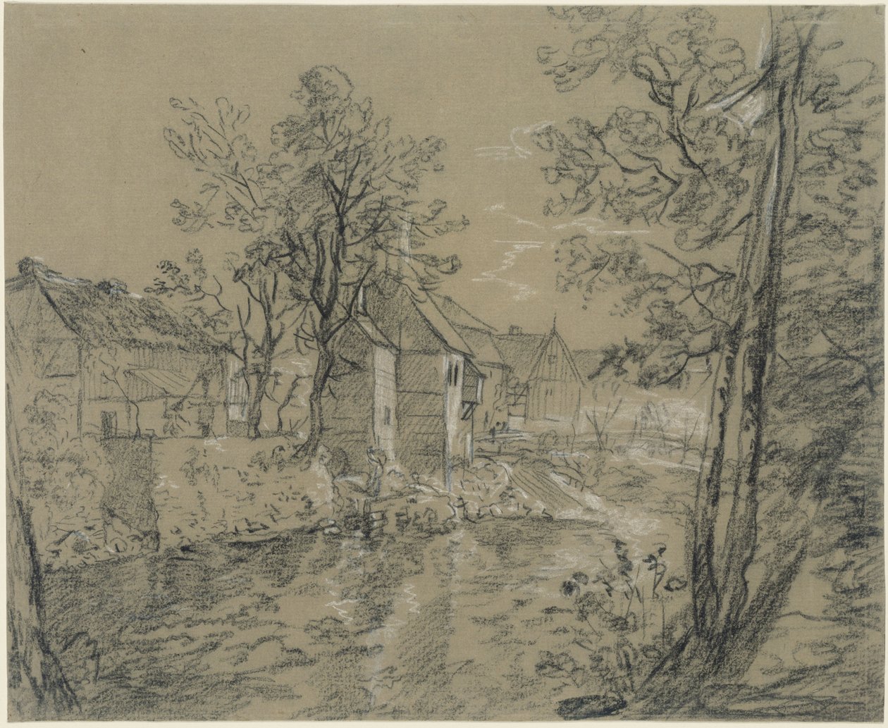 Huse ved floden (huse ved Weißeritz i Plauenschen Grund nær Dresden) af Anton Graff
