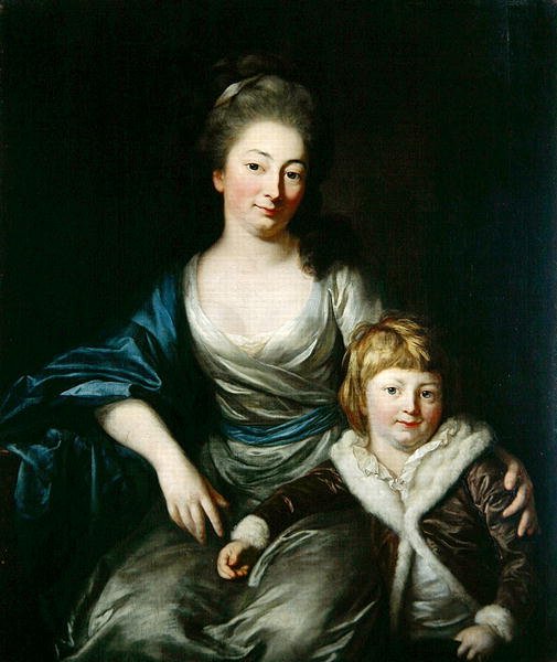 Johanna Amalie, grevinde Senfft von Pilsach med sin søn Henry (olie på lærred) af Anton Graff