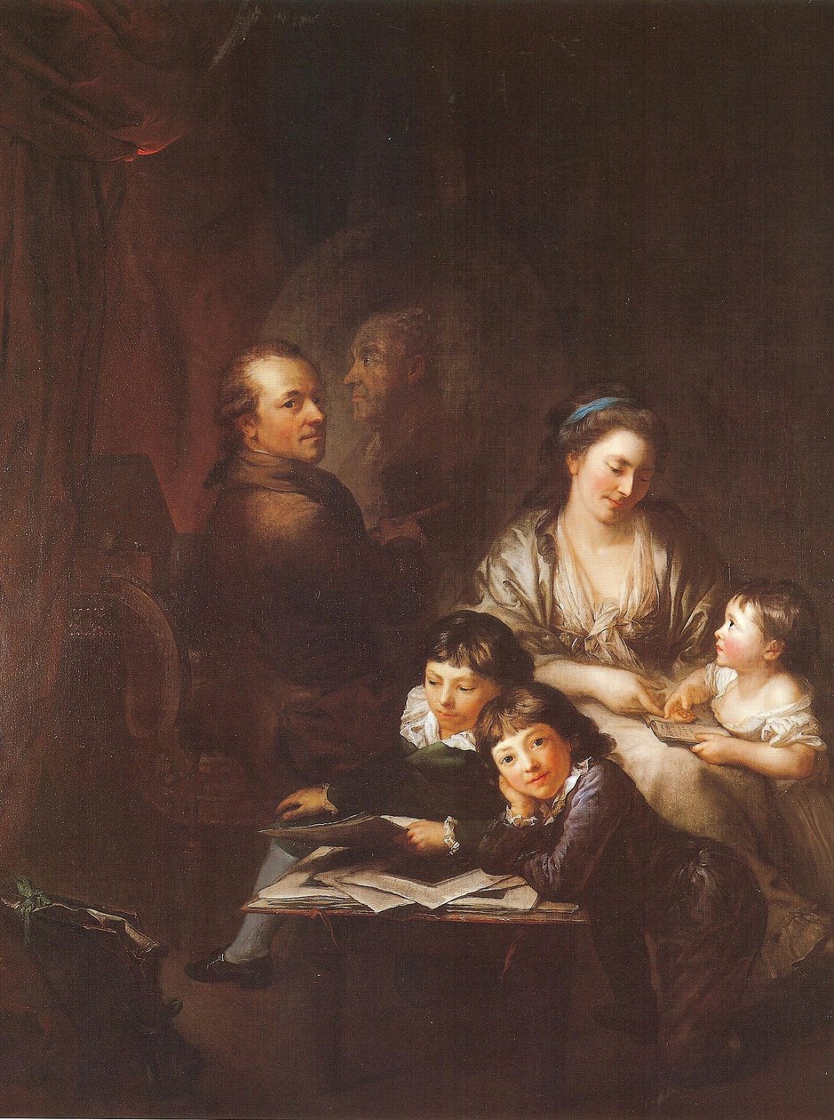Kunstnerens familie foran portrættet af Johann Georg Sulzer af Anton Graff