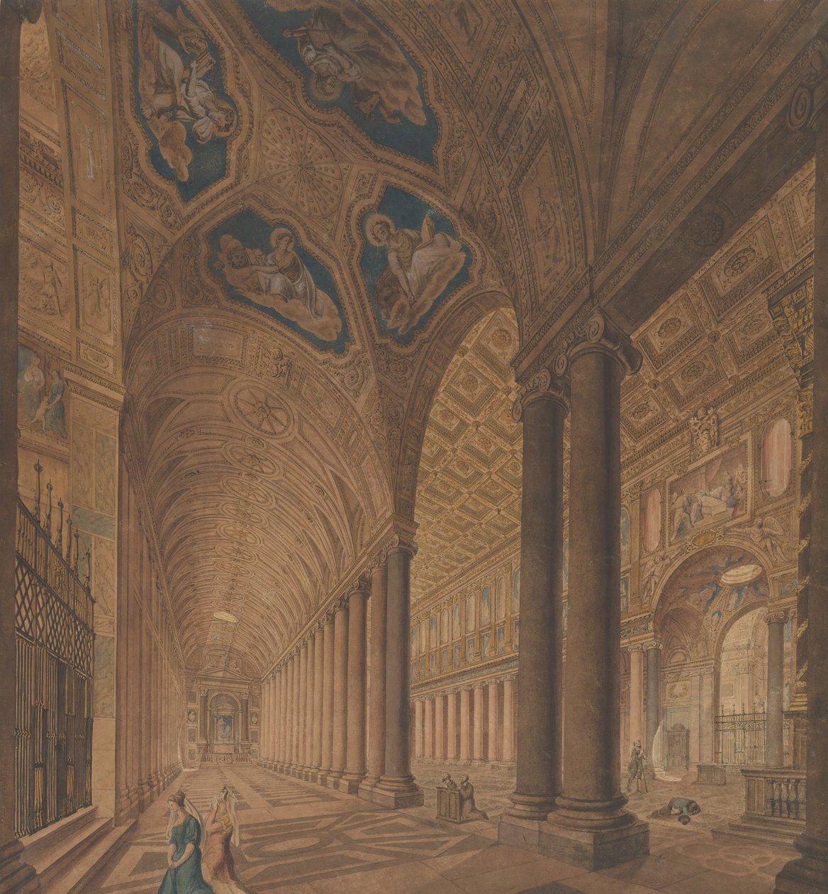Indvendig udsigt over basilikaen Santa Maria Maggiore, Rom, 1833. af Anton Hallmann