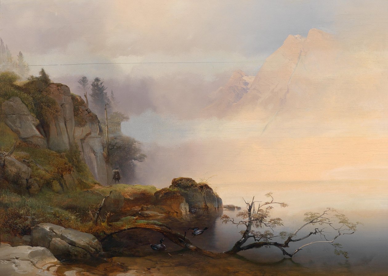Anton Hansch Efterårsstemning ved søen 1846 af Anton Hansch
