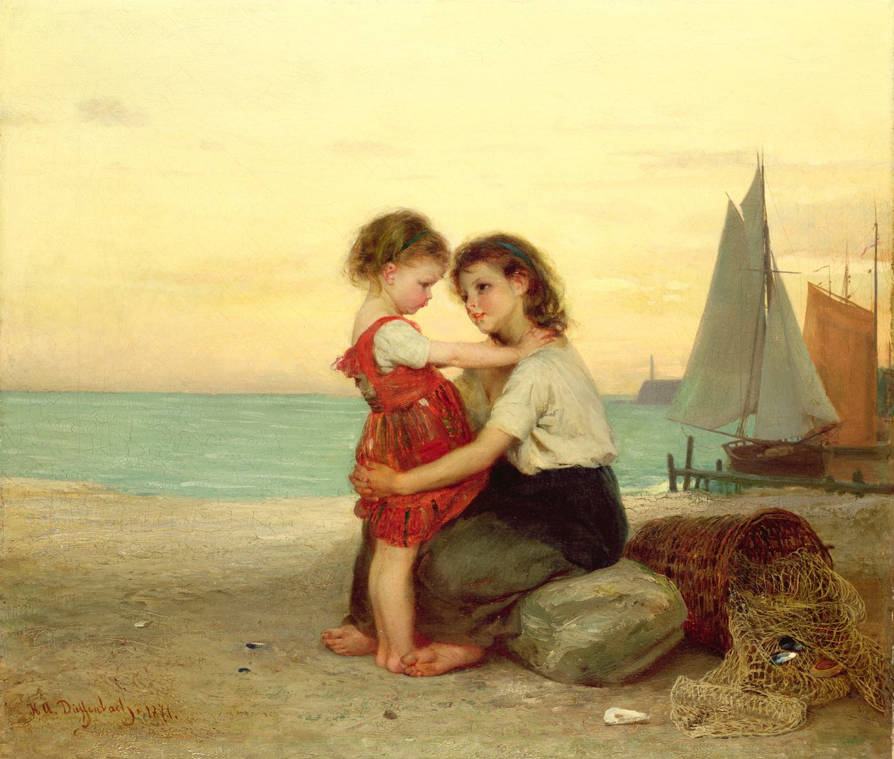 Søstre på stranden, 1871 af Anton Heinrich Dieffenbach