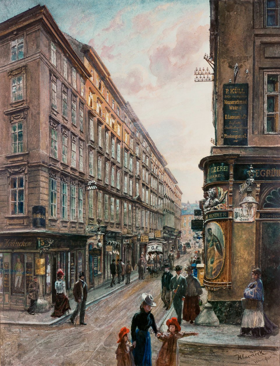 Spiegelgasse i centrum af Wien (watercorlour) af Anton Hlavacek