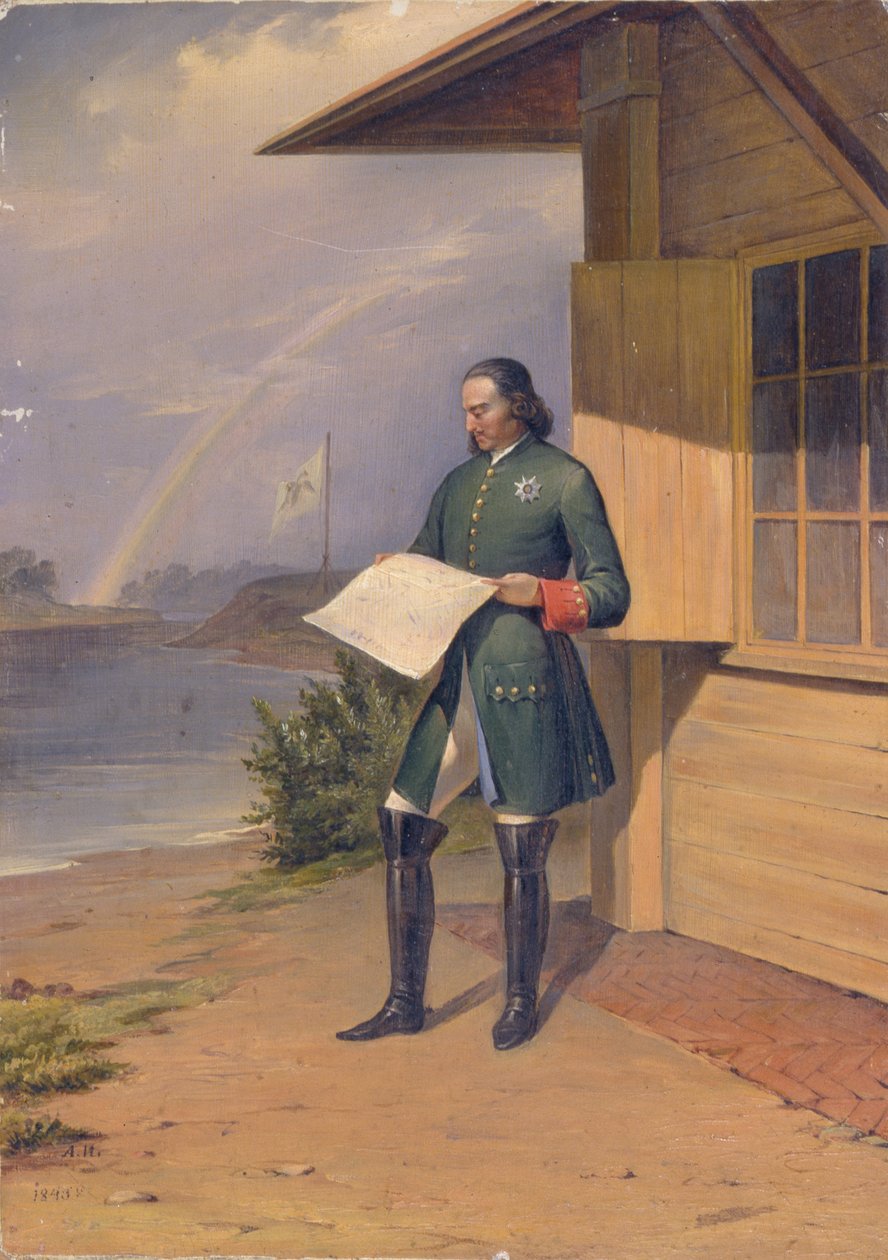 Peter I på bredden af Neva-floden, 1843 af Anton Ivanovich Ivanov
