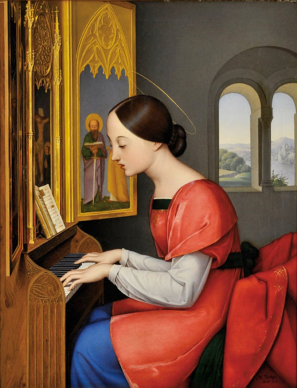 Sankt Cecilia af Rom spiller orgel - Maleri af Anton Josef Drager (Joseph Anton Draeger) (1794-1833) af Anton Josef Dräger