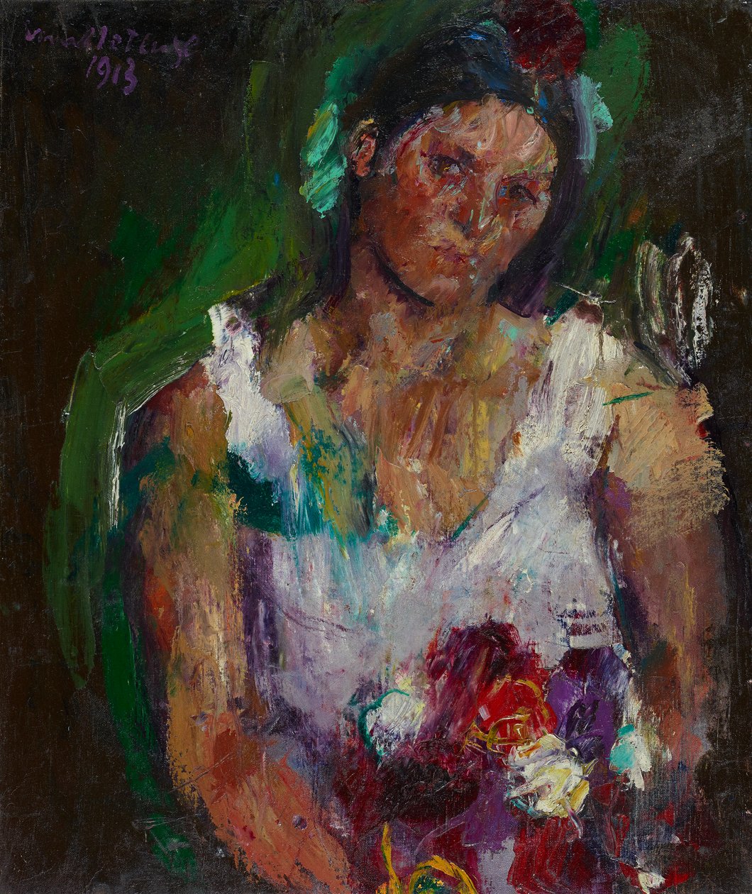 Kunstnerens kone med blomster af Anton Kolig