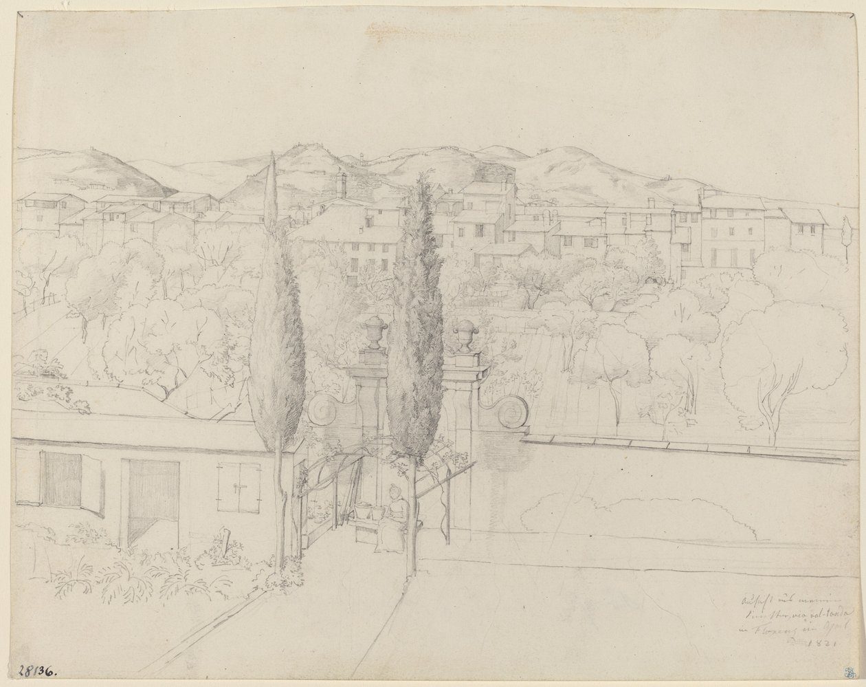 Udsigt fra mit vindue, via valfonda i Firenze (Haver i Firenze set fra kunstnerens vindue) af Anton Krüger