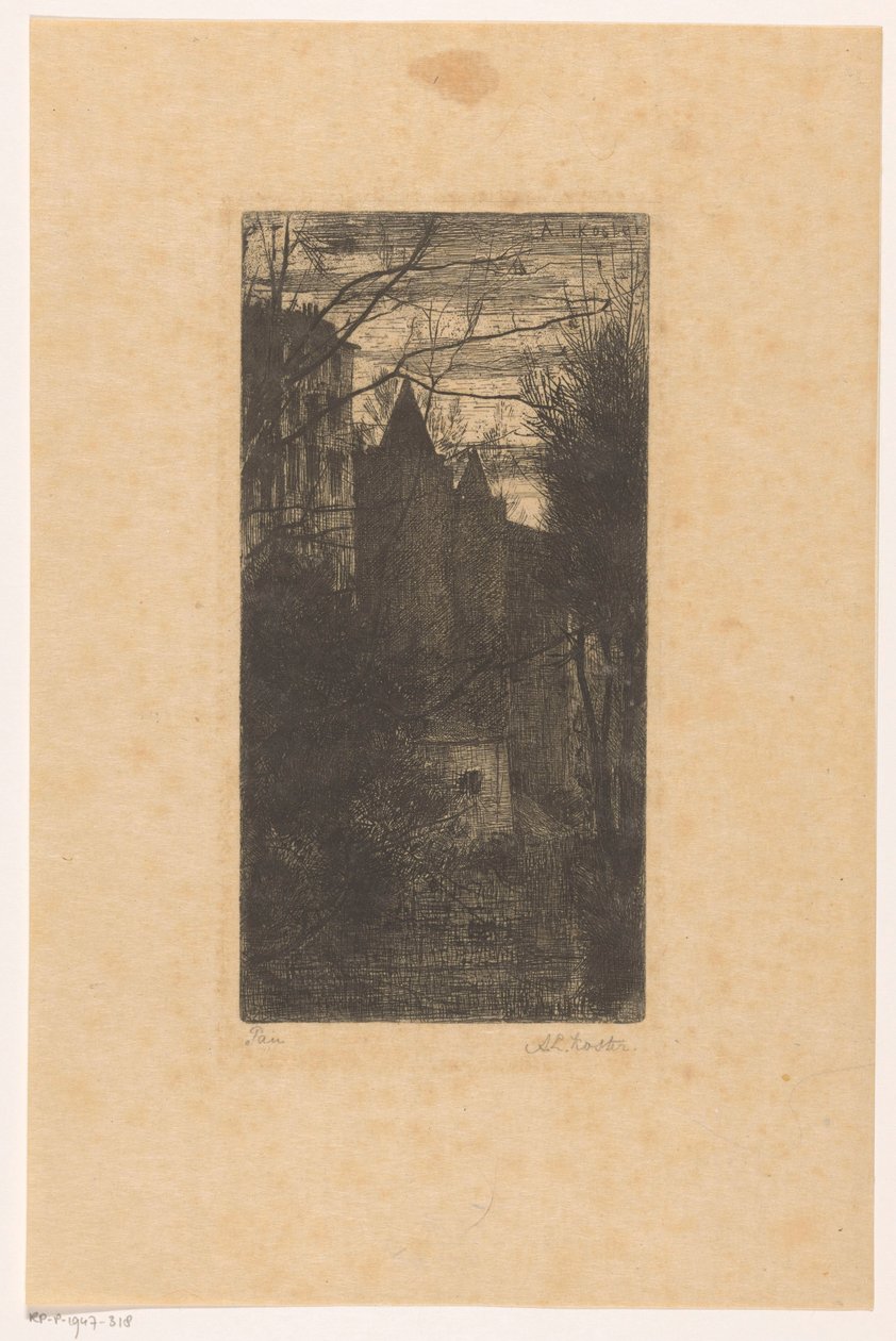 Slottet Pau i skumringen af Anton L. Koster (signed by artist)