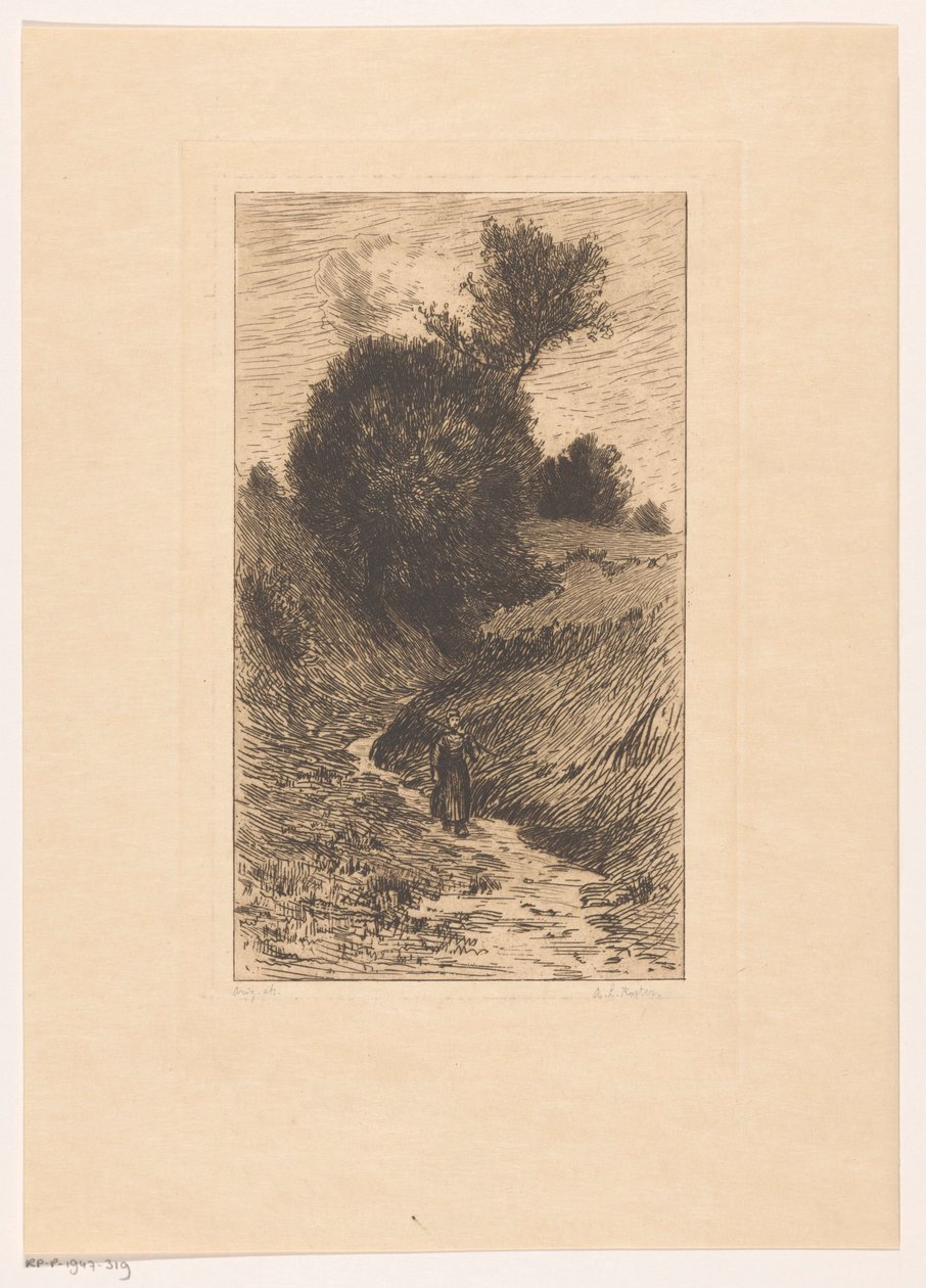 Kvinde på en sunket vej af Anton L. Koster (signed by artist)