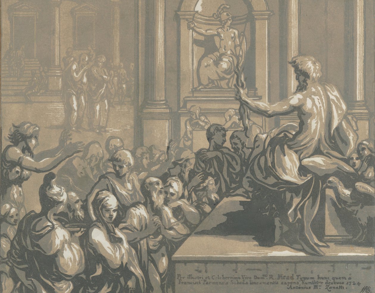 Sankt Johannes evangelisten prædiker i et tempel, 1724. af Anton Maria Zanetti