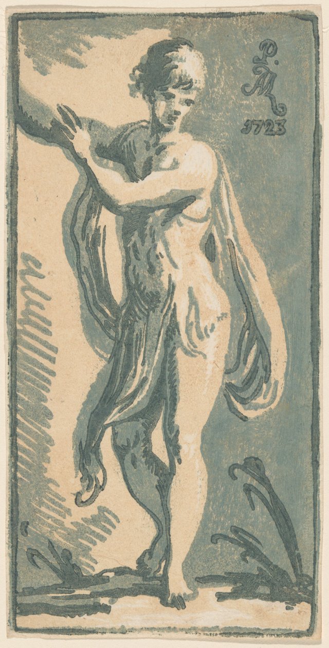 En stående ungdom, der gestikulerer til højre af Anton Maria Zanetti I, after Parmigianino